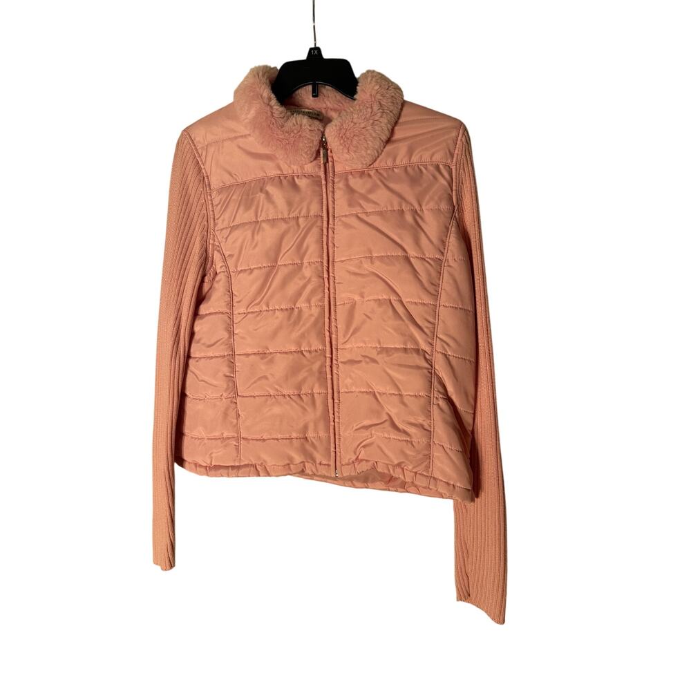 Carolyn Taylor Pink Puffer‎ Vest Full Zip with Sweater Sleeves Women's Size XL